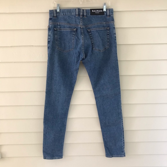 Balmain Paris Men’s Denim Jeans Crystal Knee Patches Slim Fit Size 30 - Picture 6 of 10